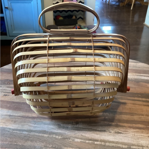 Vintage 50's Japanese Folding Bamboo Basket Purse Cage Handbag - Picture 1 of 8